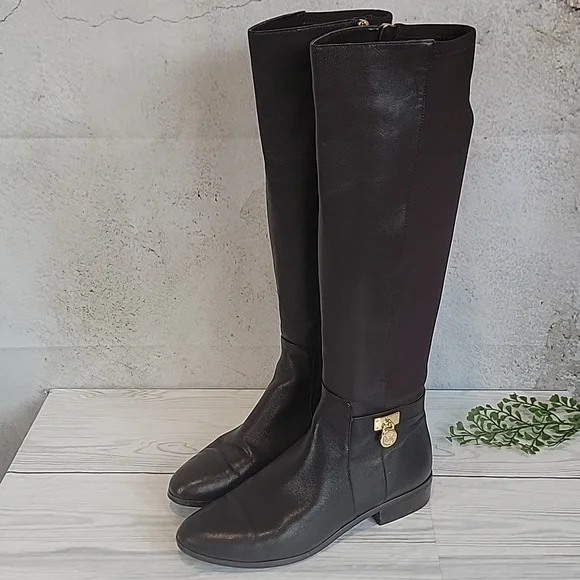 Michael Kors Stretch Leather Tall Boots In Brown Womens Size 8 - Picture 13 of 14